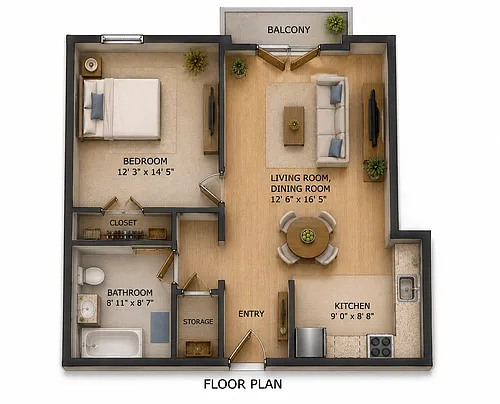 Floor plan 1br 1ba 720 sq ft