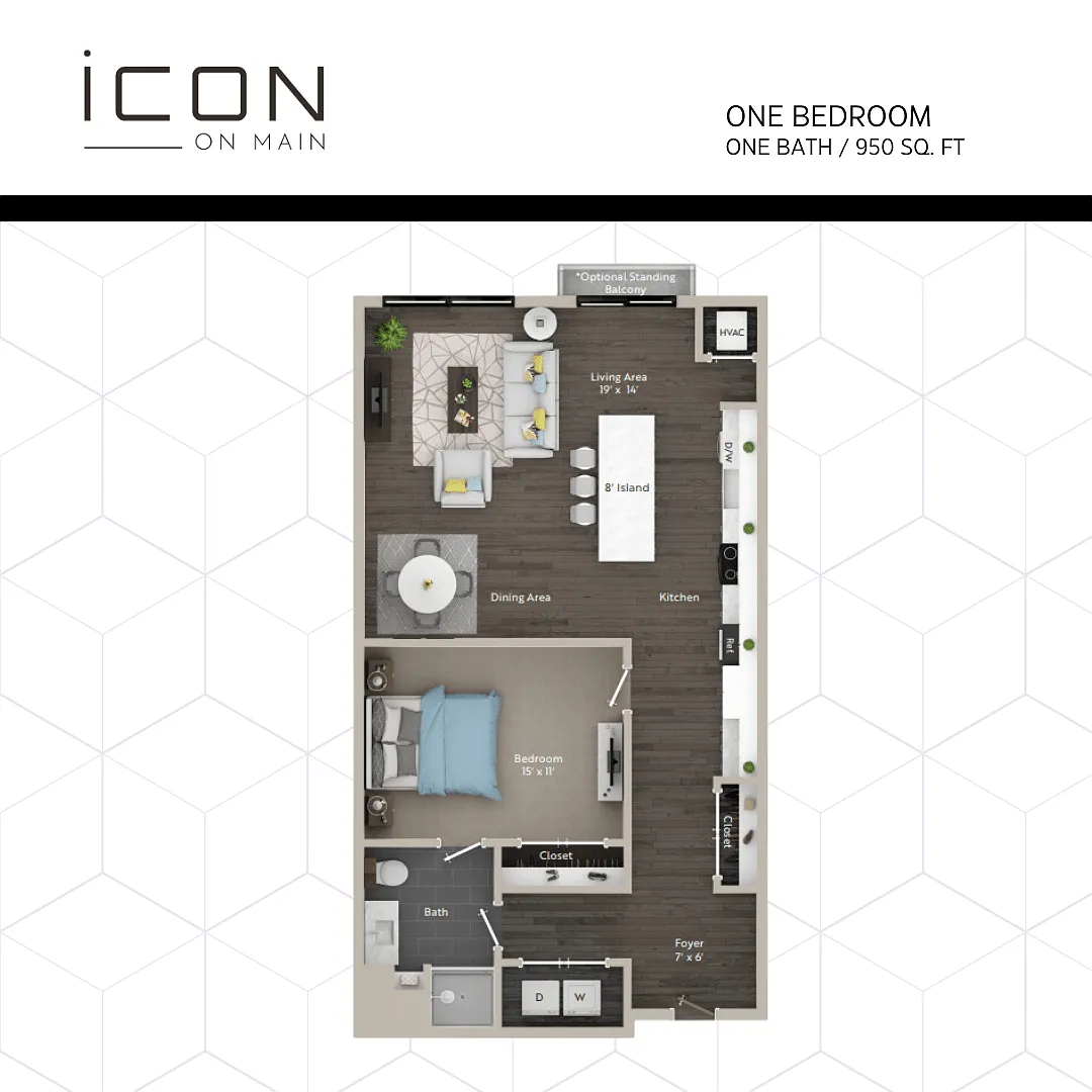 Floor plan 1 Bed | 1 Bath - Furnished