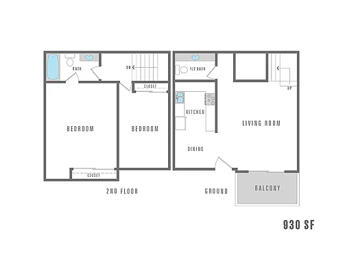 Floor plan 2 Bedroom 1.5 Bath