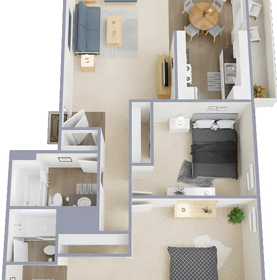 2 Bed 2 Bath Floorplan Diagram