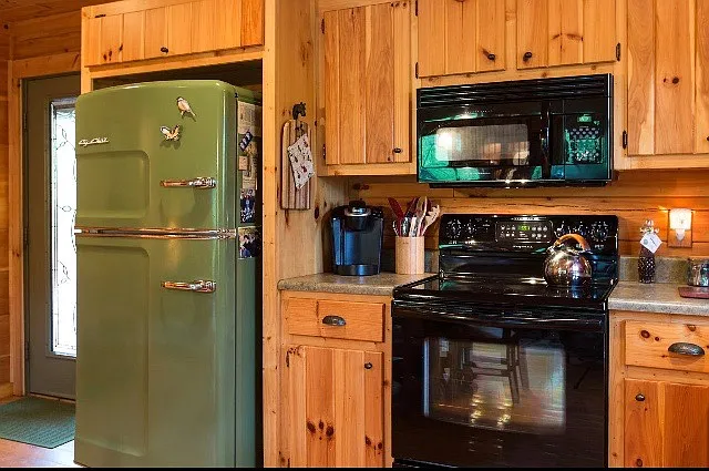Fully stocked kitchen.