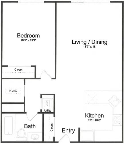 Floor plan 1 Bed/1 Bath-0E