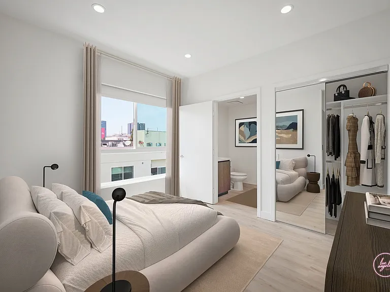 Bedroom with In-Unit Bathroom, Mirrored Closet, and Large-Size Windows - Blondie Floor Plan