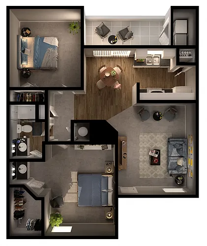 Floor plan 2 Bed 1 Bath B2