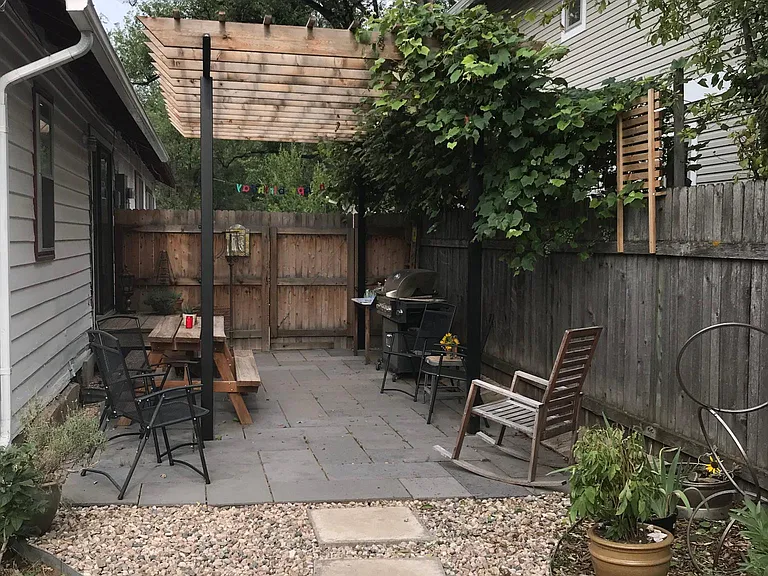patio in backyard off of the back living room
