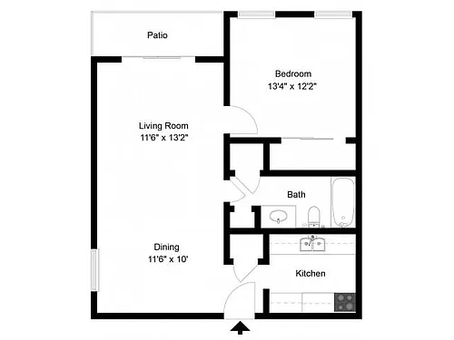 Floor plan Green 600sqft 1 BD Bungalow