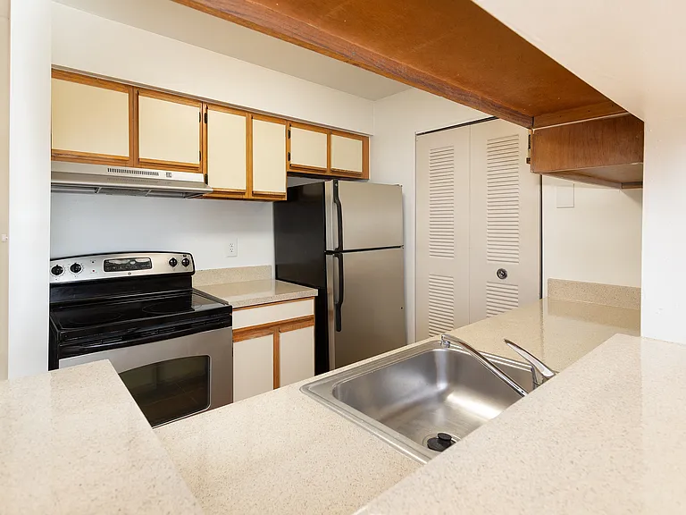 Kitchen with look-through to living area