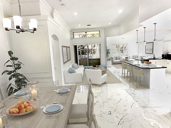 View from the main entrance - includes the dining room, living room, kitchen, and family room