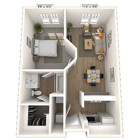 Floor plan Traditional 1x1 605 SF