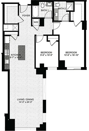 Floor plan 2 Bedrooms U