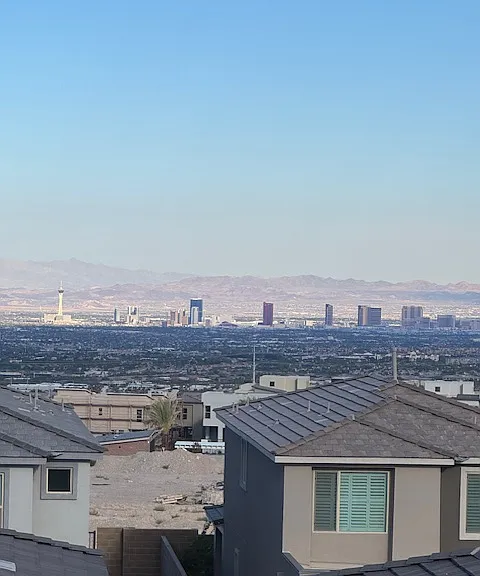 Unobstructed view of Las Vegas Strip from primary bedroom and covered balcony