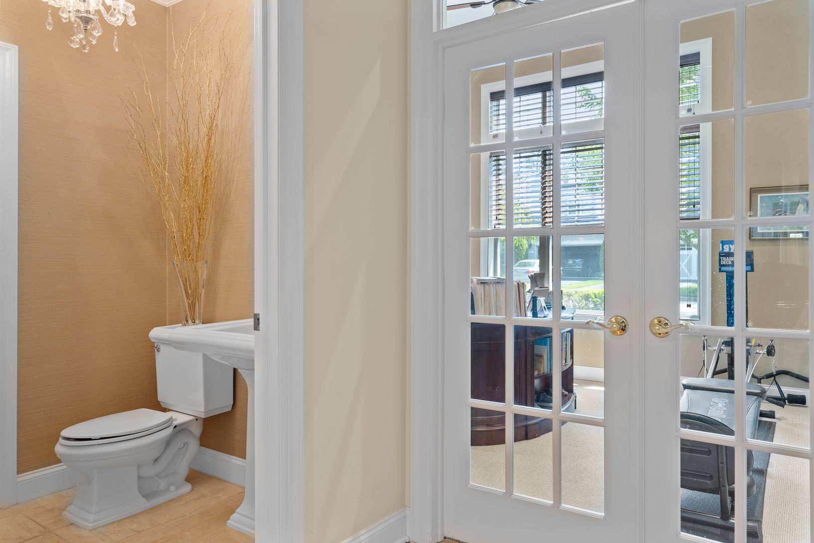  1/2 Bath and French Doors to Office 