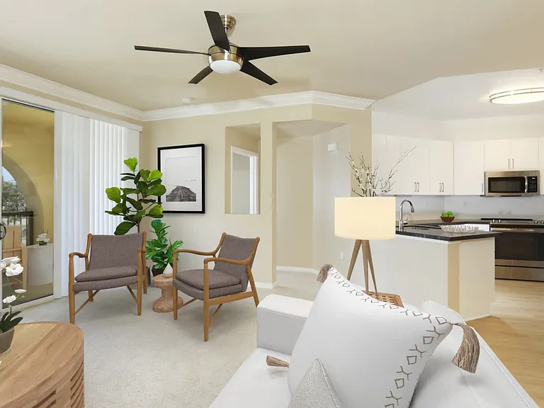 Kitchen and Living Room with Balcony