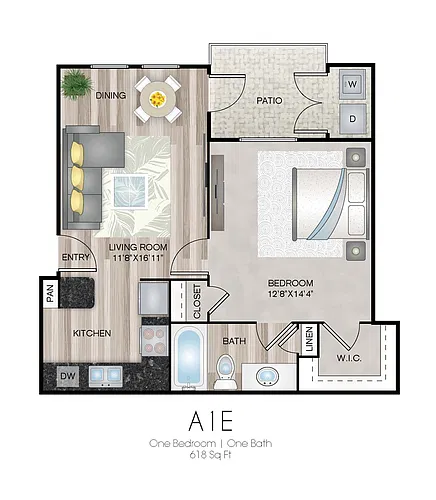 Floor plan A1E - 1x1