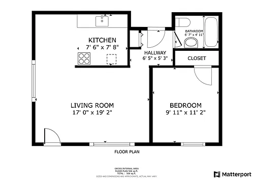 Floor plan 1 Bed and 1 Bath