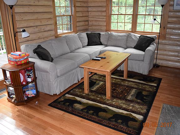 tv area, with wood stove