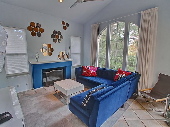 Living room with fireplace.