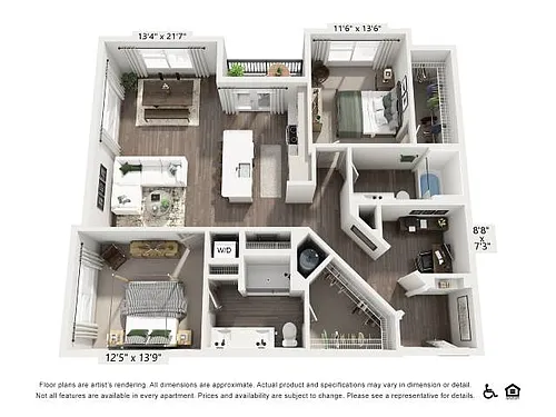 Floor plan Two-Bedroom, One-Den Apartment (B4)