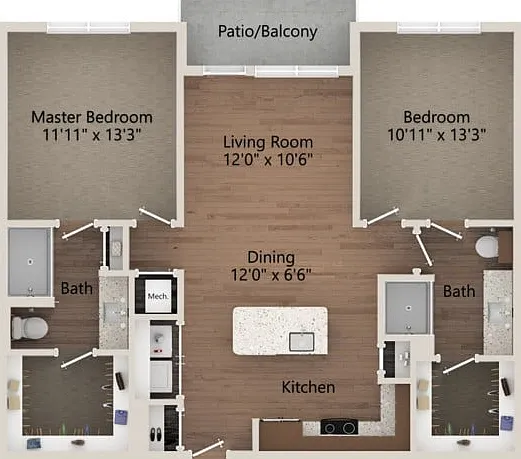Floor plans are artist's rendering. All dimensions are approximate. Actual product and specifications may vary in dimension or detail. Not all features are available in every apartment. Prices and availability are subject to change. Floor plans are artist