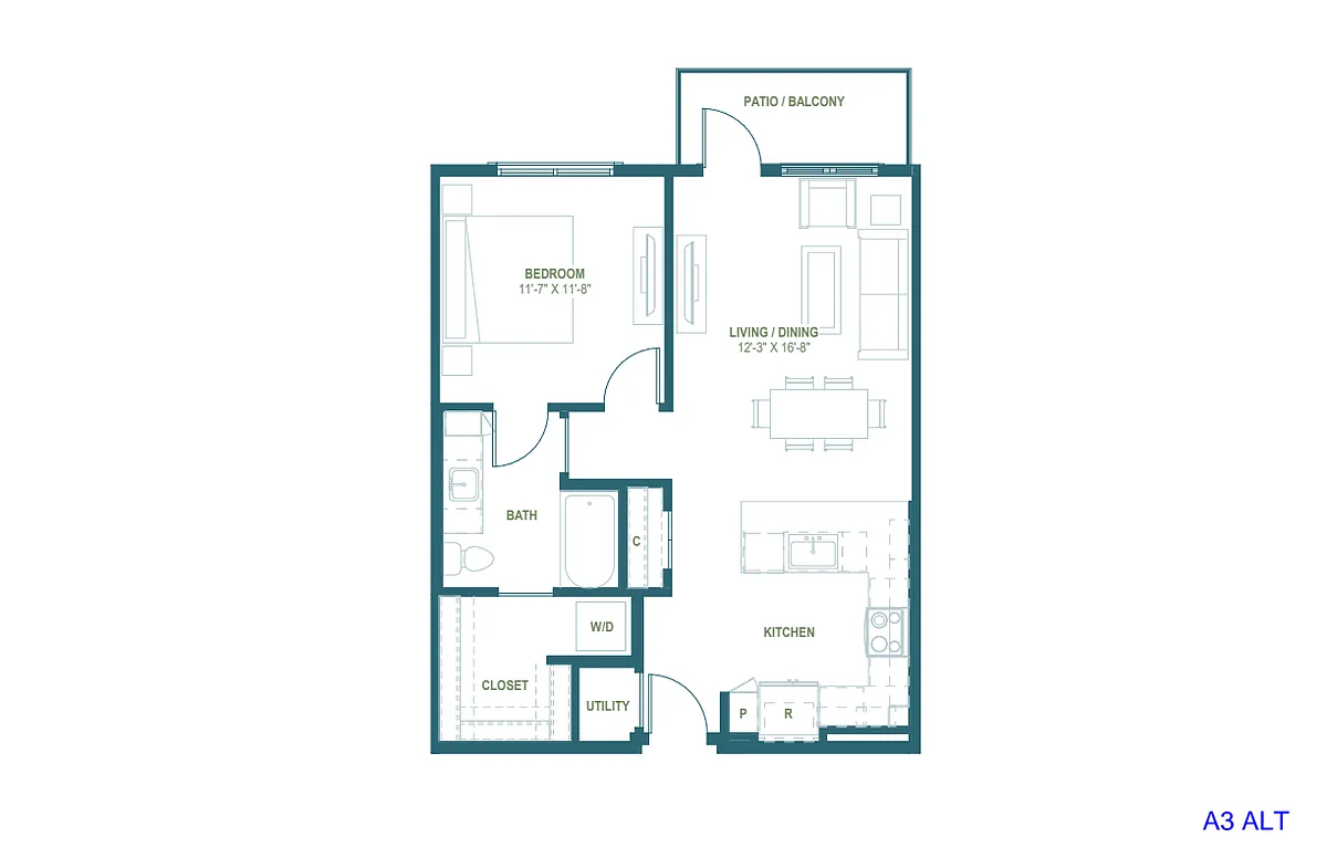 Floor plan A3 ALT | 1 Bed | 1 Bath