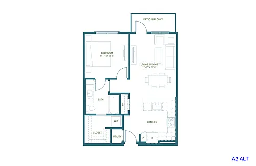 Floor plan A3 ALT | 1 Bed | 1 Bath