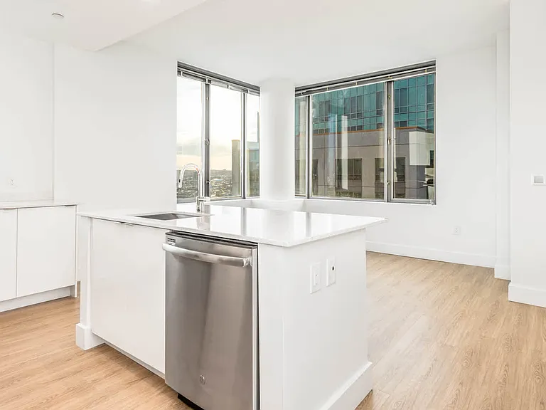 Kitchen and Living Room with Hardwood Flooring