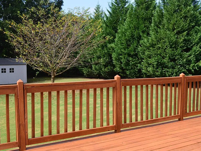 Deck, storage building, Mature Trees