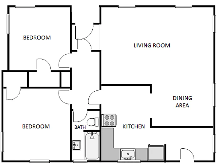 Floor plan 2 Bed / 1 Bath: Type G