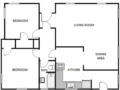 Floor plan 2 Bed / 1 Bath: Type I