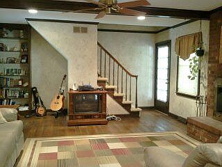 Stairway leads private suite upstairs