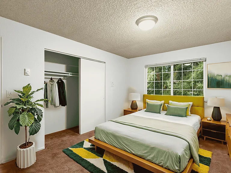 Experience tranquility in this beautifully decorated bedroom featuring nature-inspired accents. Experience tranquility in this beautifully decorated bedroom featuring nature-inspired accents.