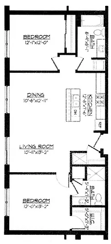 Floor plan 2 Bed / 2 Bath - 1,057 SF