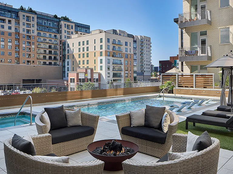 Apartment community pool with all-season spa at Griffis Cherry Creek North in Denver, Colorado.