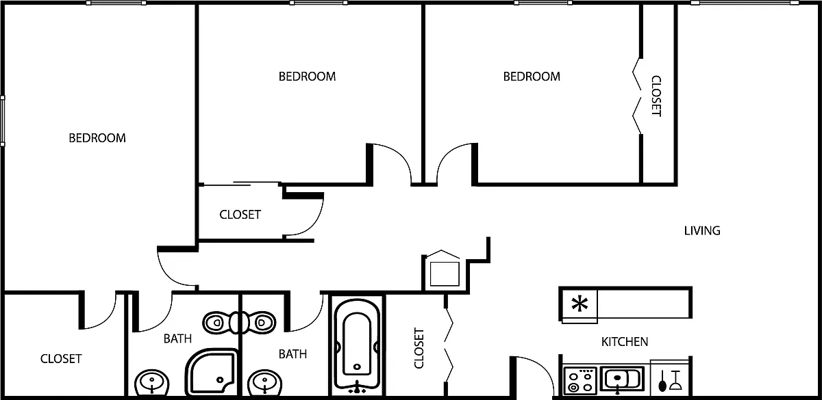 Floor plan 3 Bedroom 2 Bath