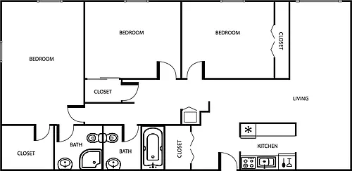 Floor plan 3 Bedroom 2 Bath