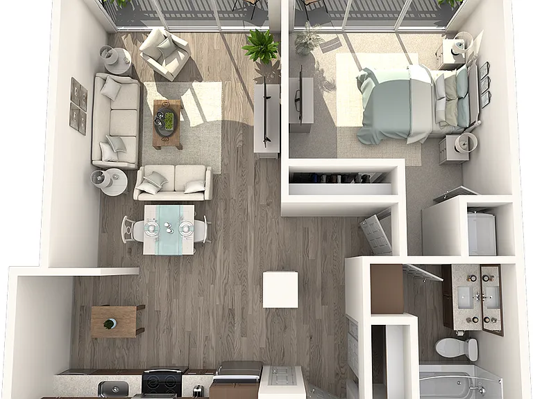 1 Bedroom 1 Bath floor plan The Cabochon at River Oaks