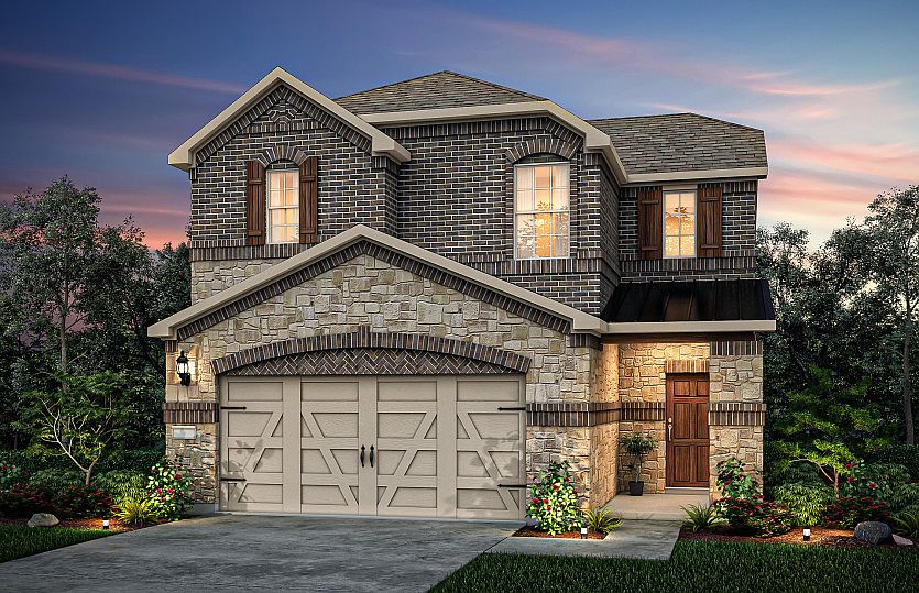 The Nelson, a two-story home with 2-car garage, shown with Home Exterior N