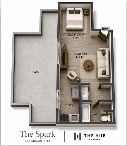 Floor plan Studio Suite with Patio/Balcony - The Spark