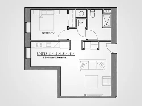 Floor plan 1 bed - Type J