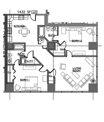 Floor plan 2 Bedroom, 2 Bathroom