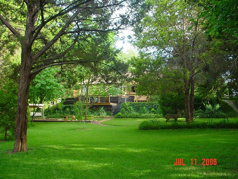 view from creek in backyard