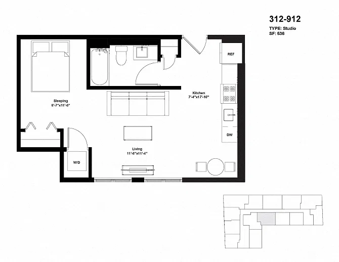 Floor plan Tier 12 / Junior One Bedroom