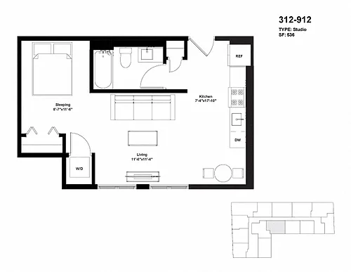Floor plan Tier 12 / Junior One Bedroom