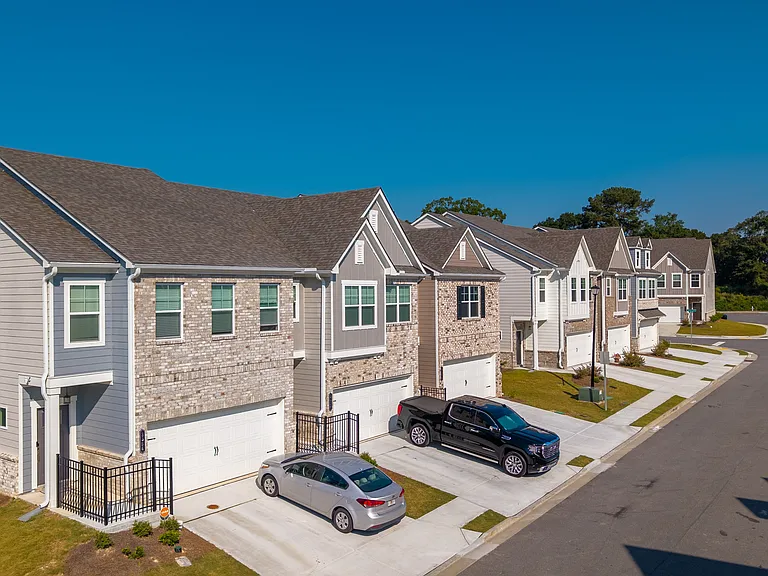 Elevated perspective showcasing the home's design and outdoor spaces.