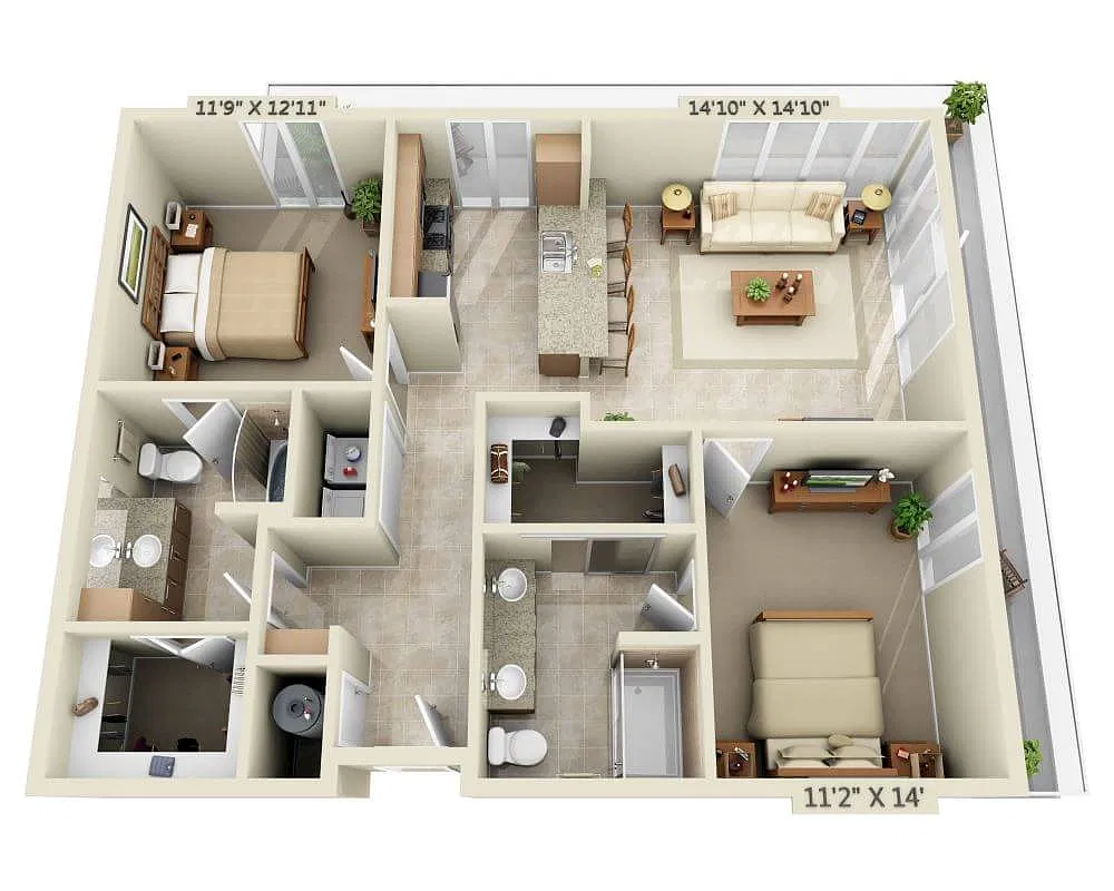 Floor plan Two Bedroom B2D