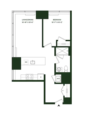 Floor plan Residence 05 - South: 1BR 1BA