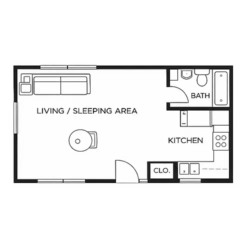 Floor plan Studio, 1 Bathroom