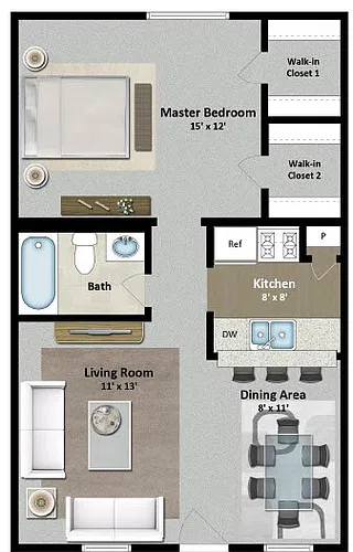 Floor plan 1 Bed 1 Bath H