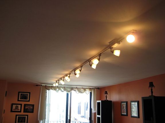 Ceiling refinished with track lighting (dimmer)