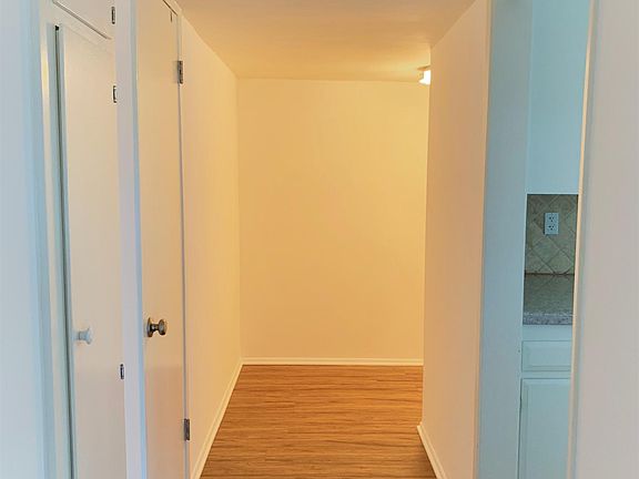 Hallway with pantry leading to kitchen.